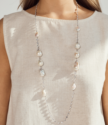 Artemis Ocean Baroque Pearl & Crystal Necklace - Rhodium