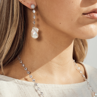 Baroque Pearl & Crystal Earrings - Silver & Rhodium