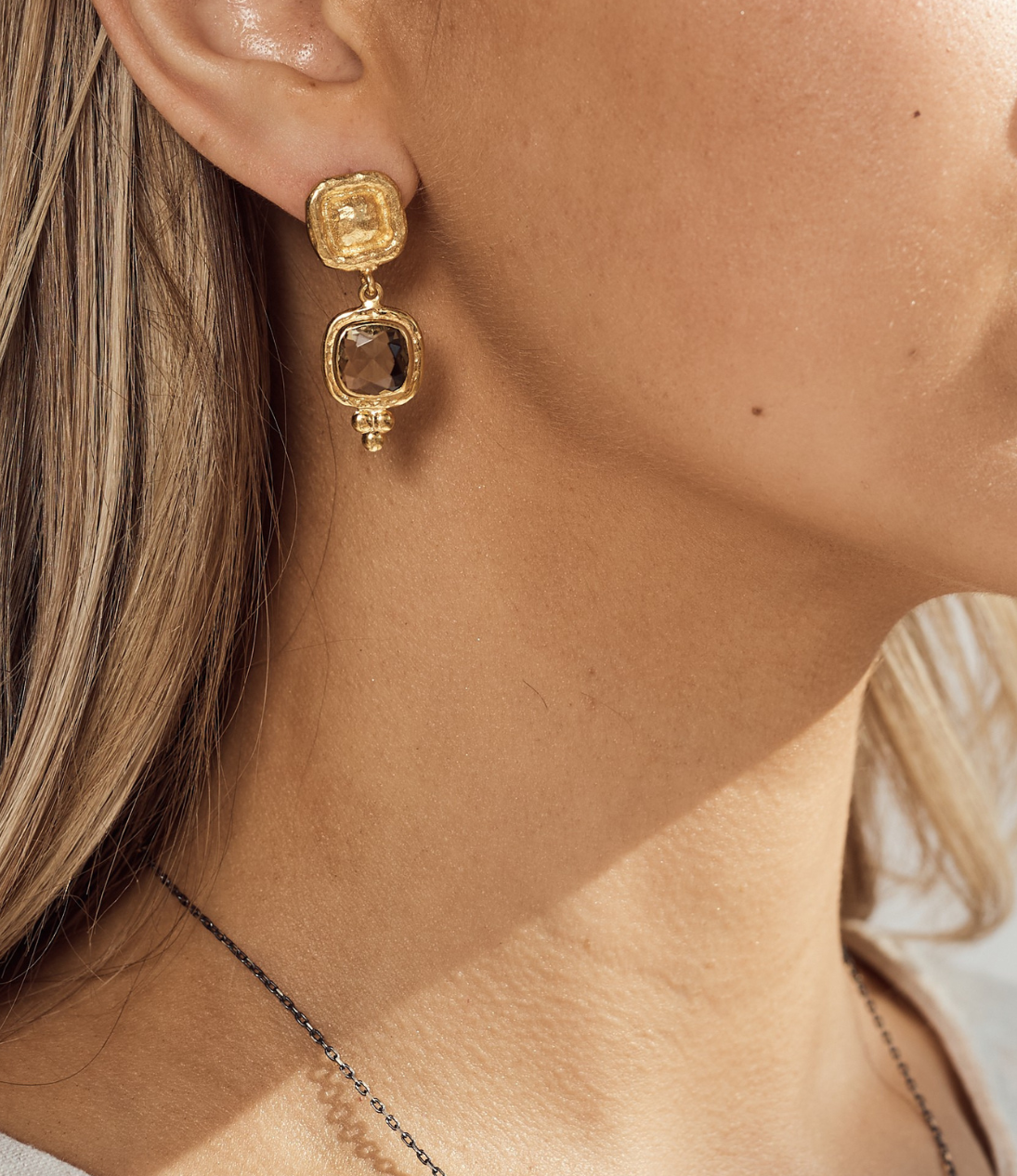 Green Amethyst Gold Earrings