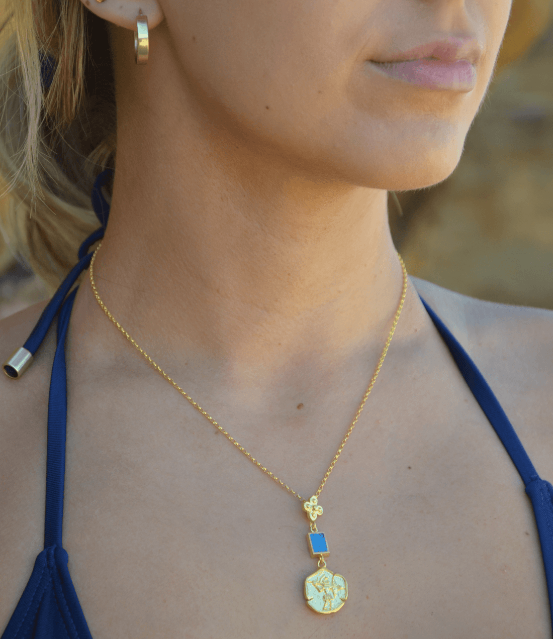 Gold Disc & Turquoise Necklace