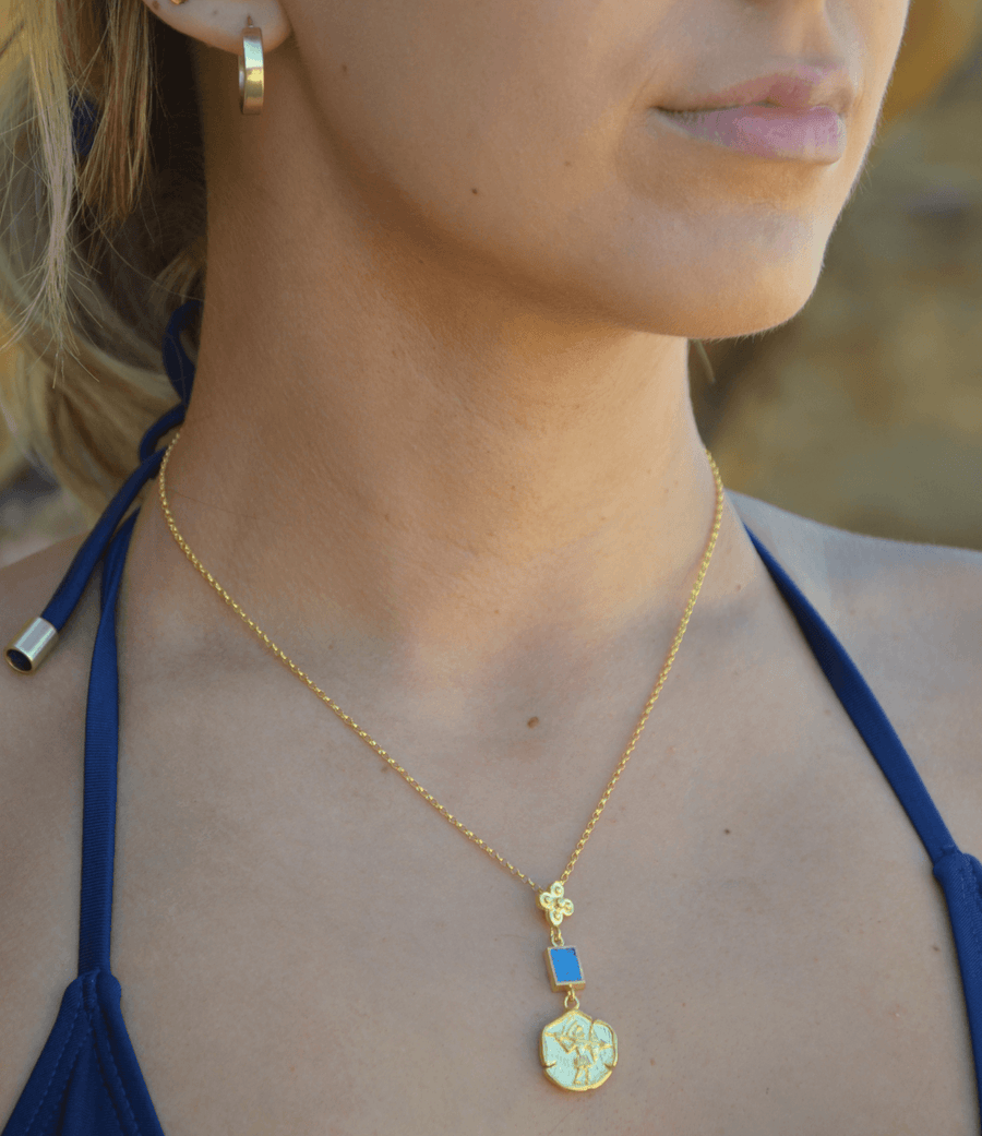 Gold Disc & Turquoise Necklace
