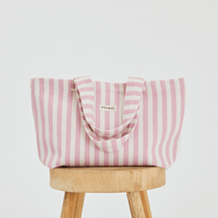 Herringbone woven linen tote bag in Color: Light Pink stripe