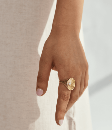 Gold Coin & Pearl Ring