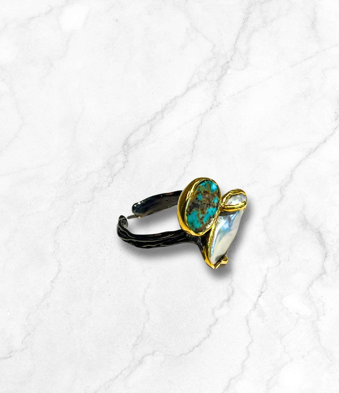 Oval Turquoise and Pearl Ring