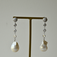 Baroque Pearl & Crystal Earrings - Silver & Rhodium