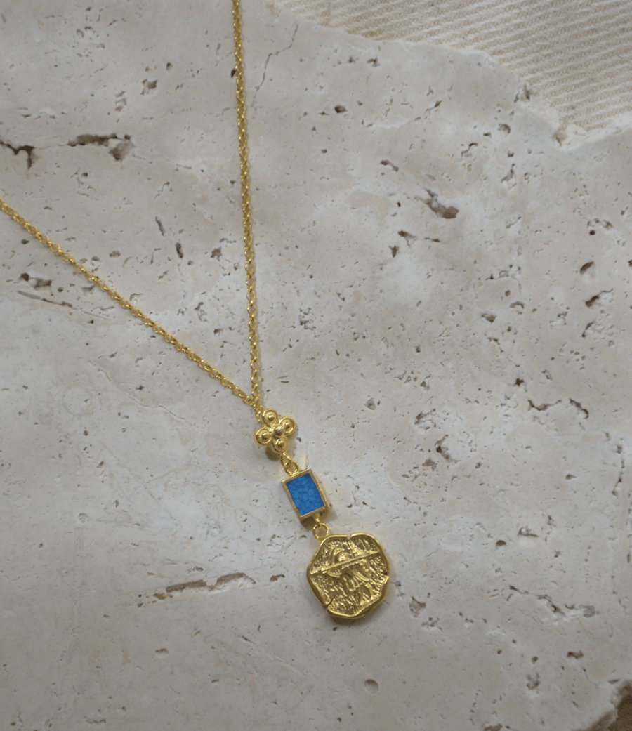 Gold Disc & Turquoise Necklace