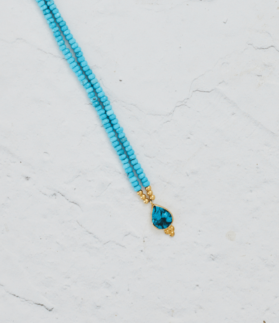 Turquoise Stone and Beaded Necklace