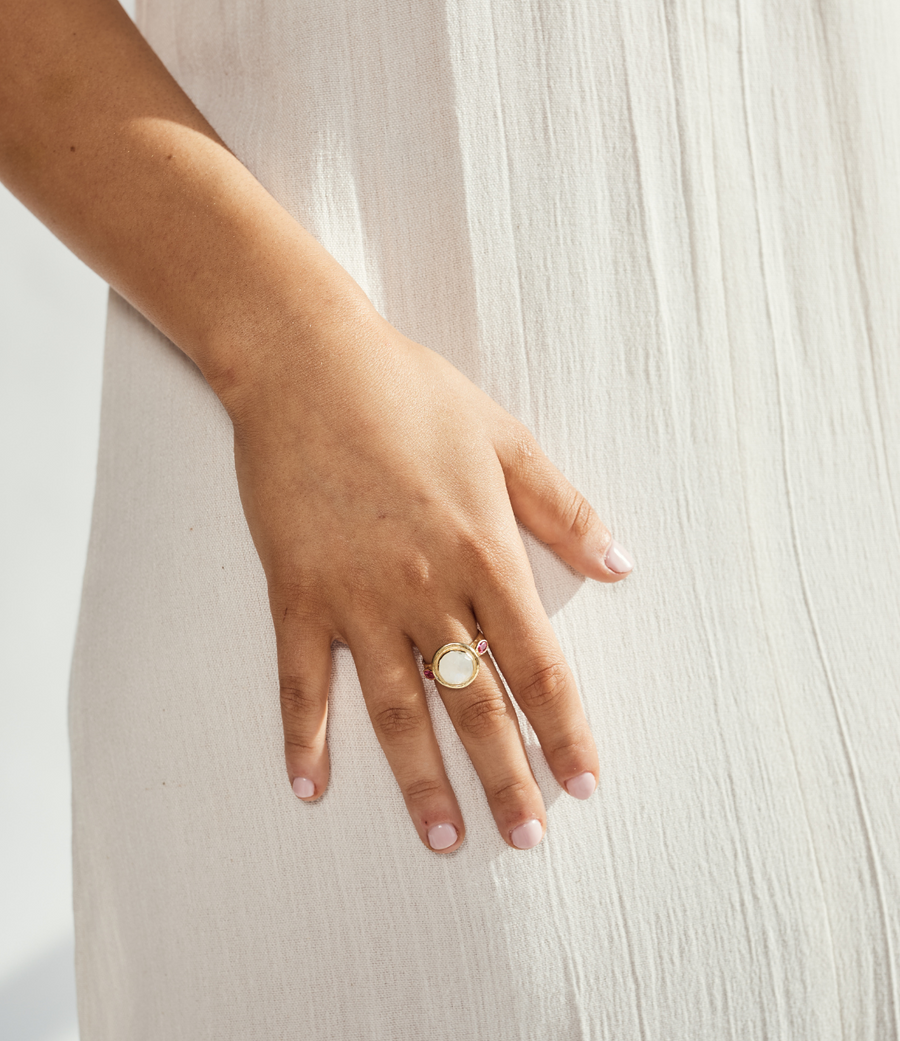Moonstone & Ruby Ring