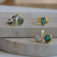 Gold Turquoise and Pearl Ring