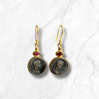 Coin and Garnet Earrings