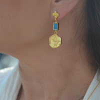 Gold Disc & Turquoise earrings