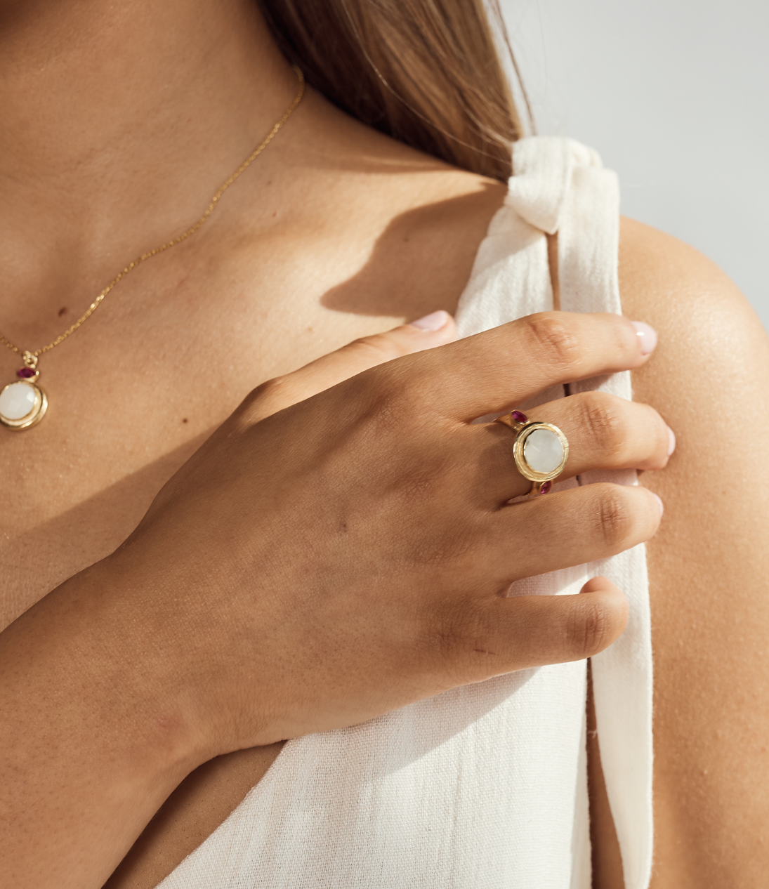 Moonstone & Ruby Ring