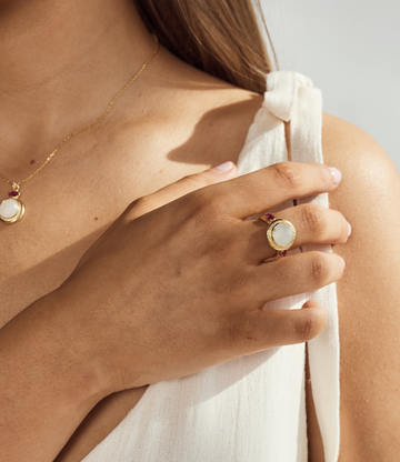Moonstone & Ruby Ring