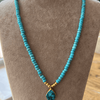 Turquoise Stone and Beaded Necklace