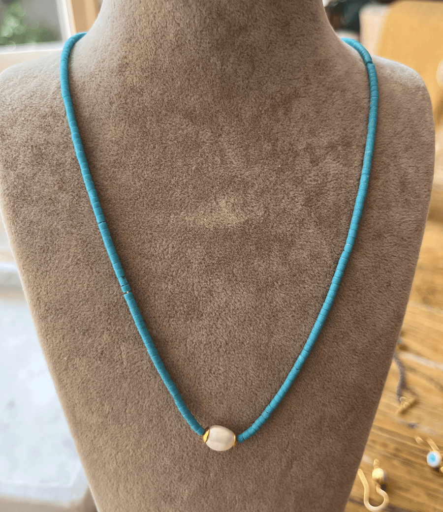 Pearl and Turquoise Beaded Necklace