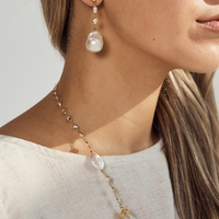 Baroque Pearl & Crystal Earrings - Gold